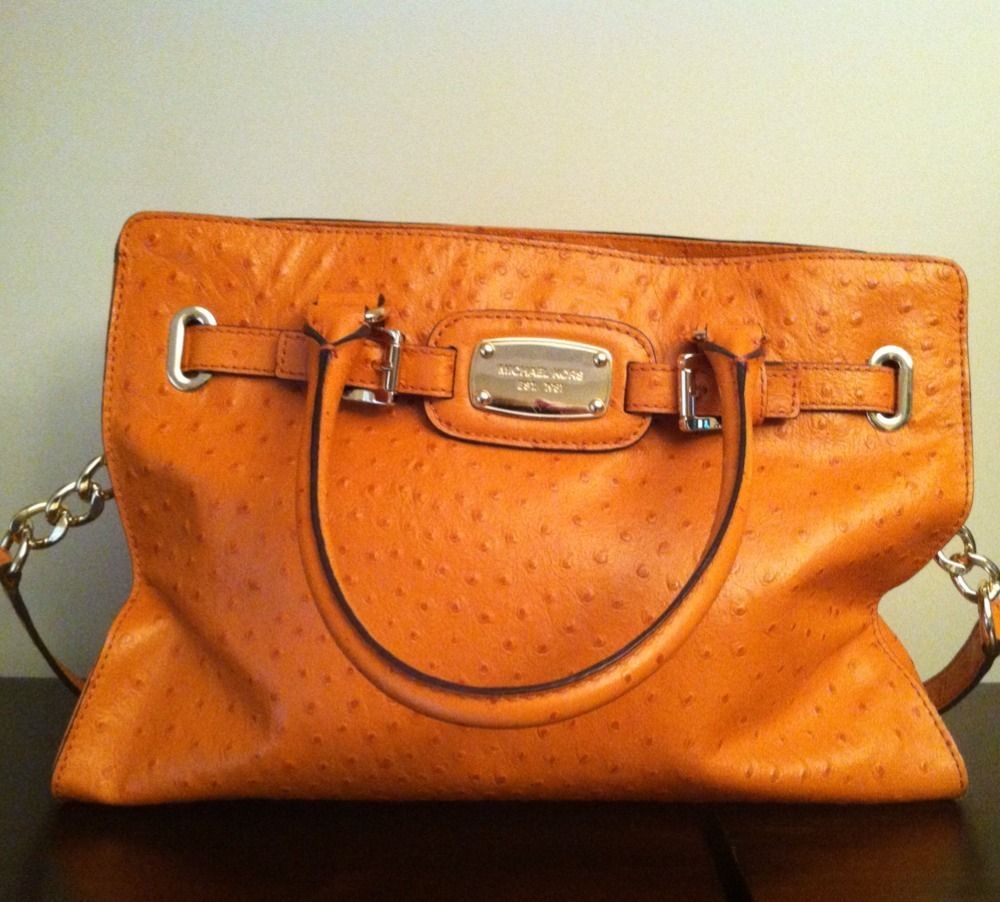 Authentic Micheal Kors Tangerine Ostrich Handbag EUC