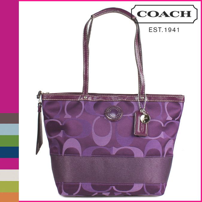  Coach Signature Stripe Chocolate 3 Color Tote F20018