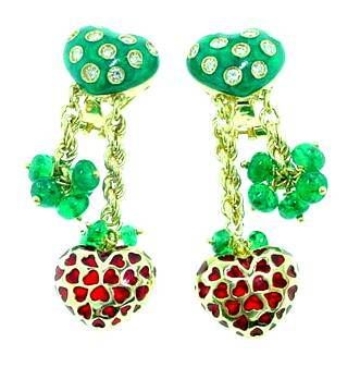 Giovane 18K Enamel Diamond Emerald Earrings