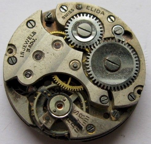 Used Elida Swiss Watch Movement 15 Jewels 3 Adj