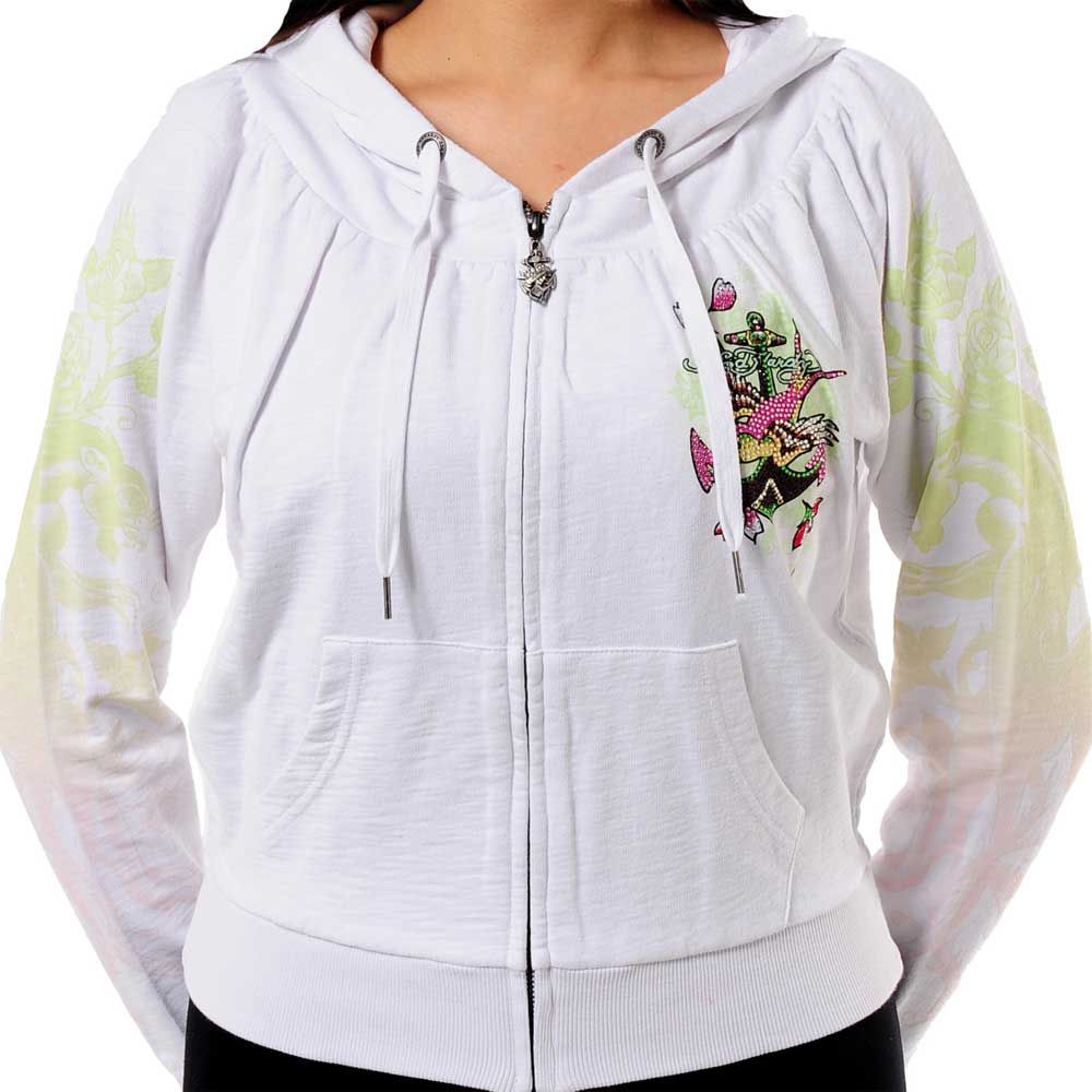  Ed Hardy White Womens Platinum Raglan Hoodie