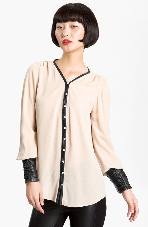 Elizabeth and James Chantal Leather Trim Blouse M $345