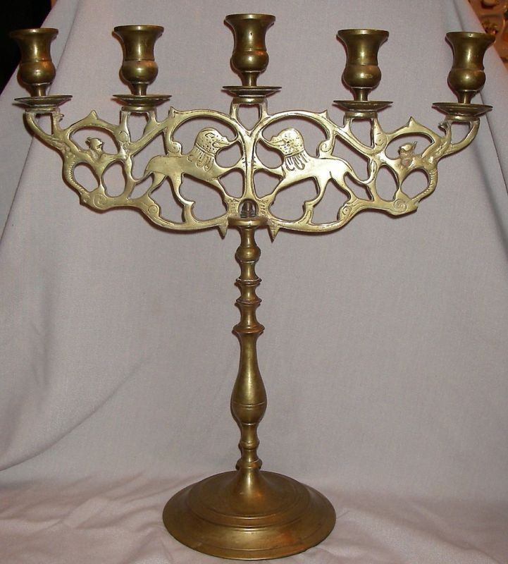 Antique Sabbath Jewish Brass Candle Holder 5 Branch Shabbat