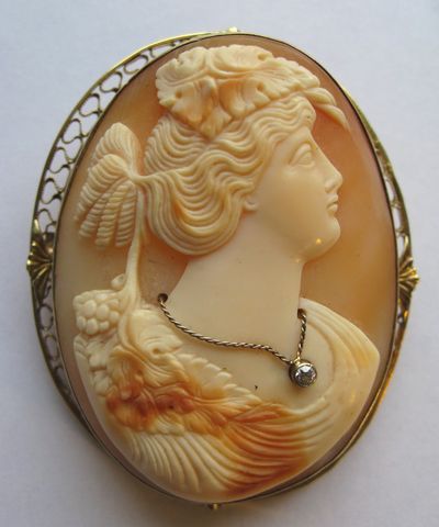 Antique Large 14k Gold Cameo Habille Bacchanalian Pendant Brooch 2 25