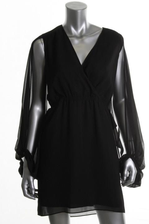 Erin Fetherston New Black Sheer V Neck Cold Sholuder Bell Sleeve