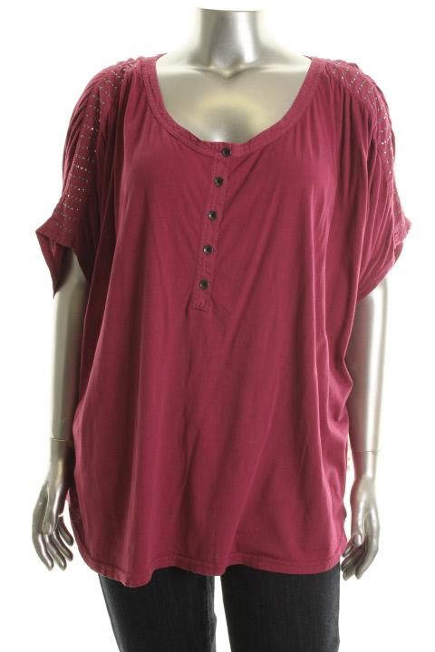 DKNY New Pink Embellished Dolman Sleeve Tunic Top Shirt Plus 22 24W