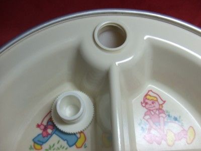 vintage aluminum plastic childs warming dish excello