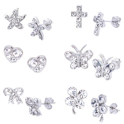 Set of 6 Pairs of Petite Charm Earrings w/ Crystals ~ 4 Styles