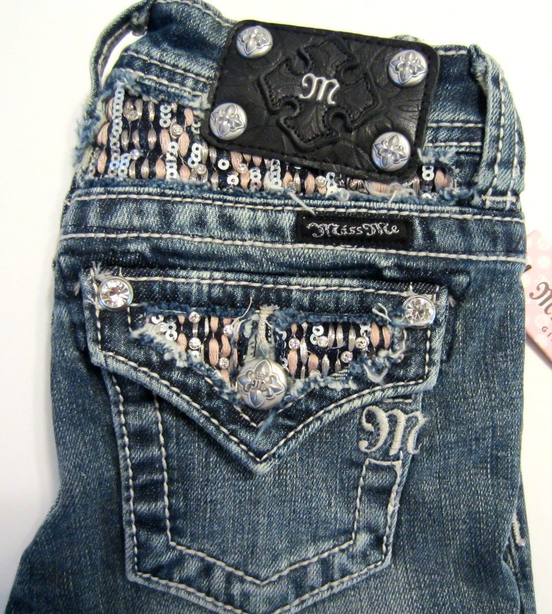 MISS ME JEANS GIRLS KIDS SZ 10 TWO TONE METALLIC RHINESTONES SEQUINS