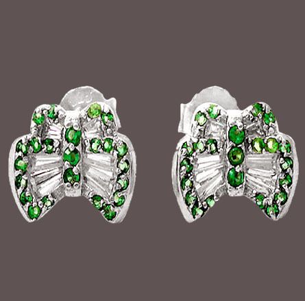  ELITE GREEN FAUX EMERALD TOPAZ 925 STERLING SILVER STUD EARRINGS J6886