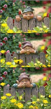 Three Peeking Tom 8 in Garden Gnomes Looking Over Fence