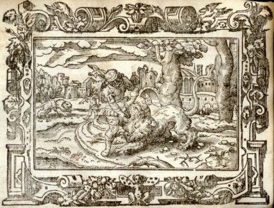 Luthers Bible Engraving 1561 Samson Fighting Lion