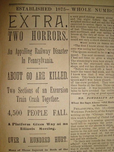 0606104WQ Train Crash Mud Run Disaster Oct 11 1888 Old Historic