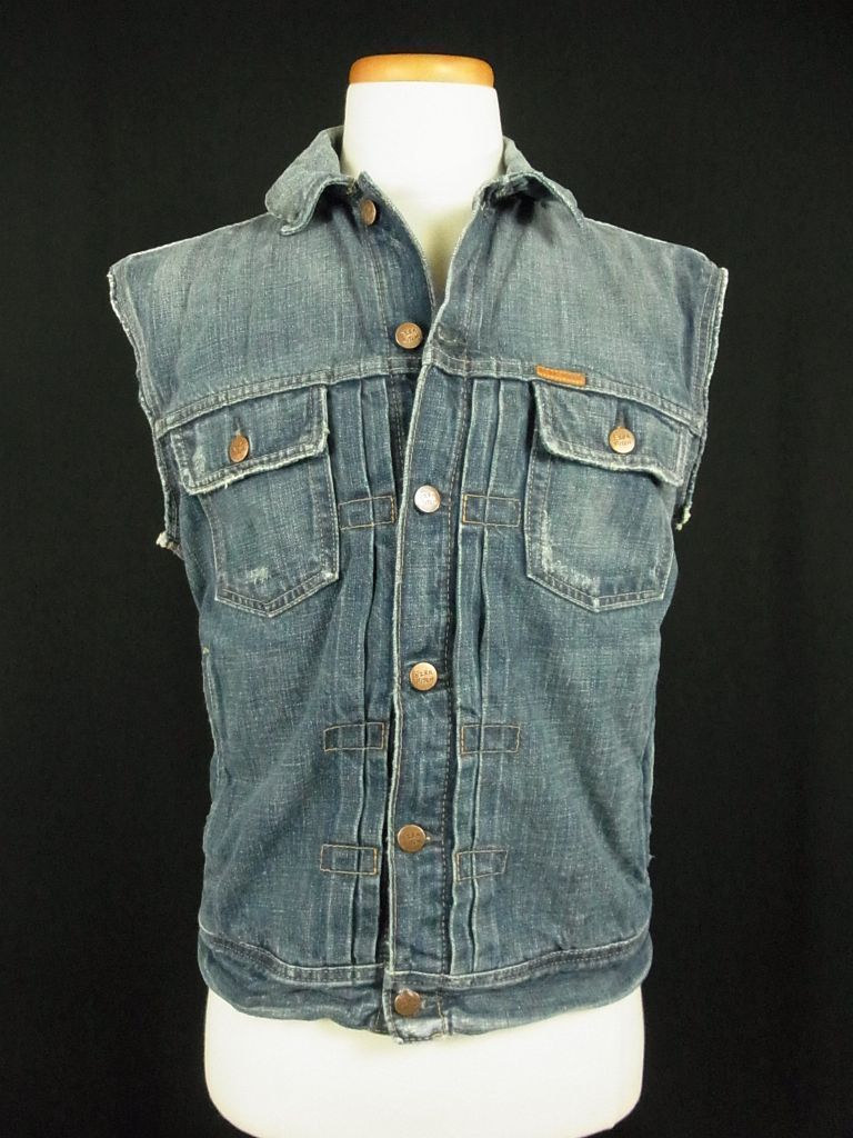 Abercrombie Ezra Fitch Vintage Denim Jean Cut Off Trucker Motorcycle