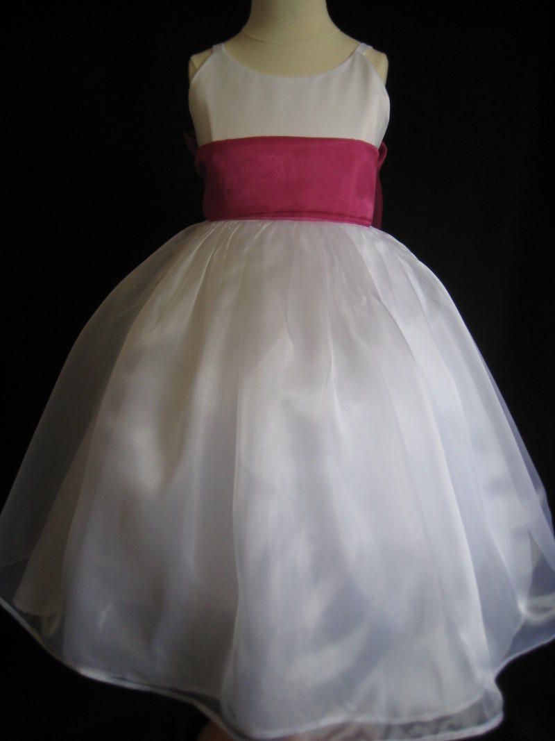 Fuschia Begonia Organza Bow Flower Girl Dress 6 9 12 18 MO 2T 3T 4T 5