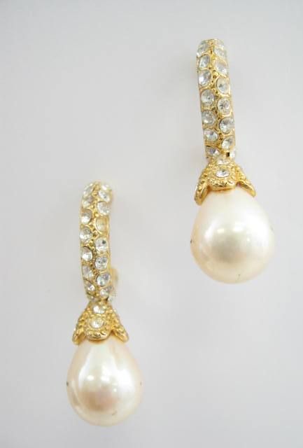 Erwin Pearl Gold Tone Crystal Faux Pearl Drop Earrings