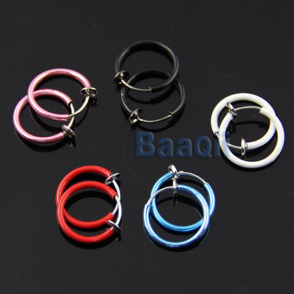 Silver 8 or Colorful 10 Clip on Fake Piercings Hoop Rings Ear Nose Lip