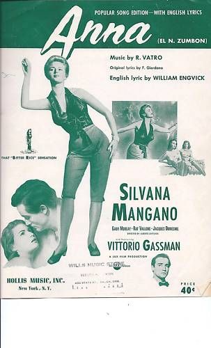 Anna 1952 Silvana Mangano Film Sheet Music