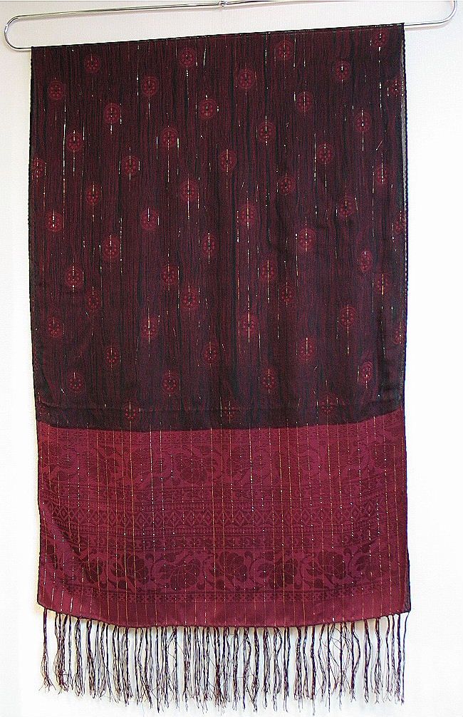 Dark Maroon Gold Chinese Ethnic Silk Shawl