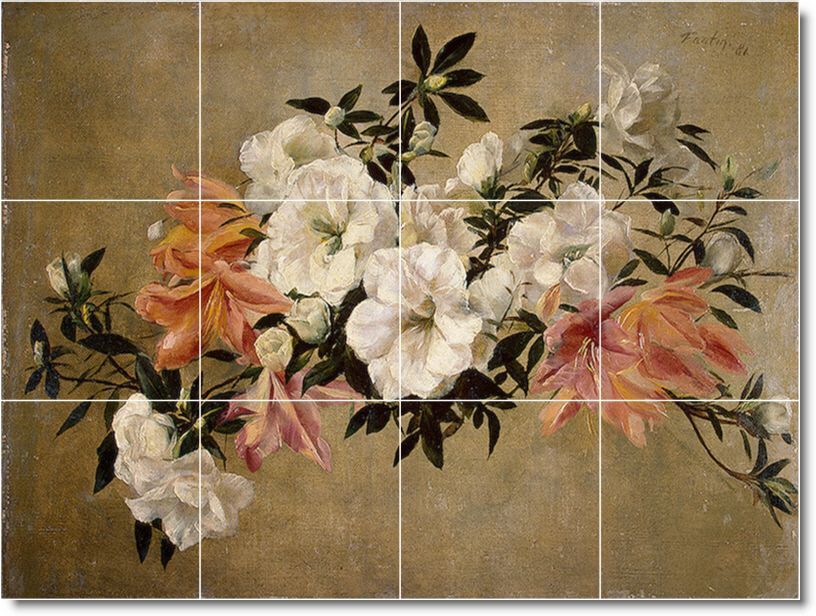XL Henri Fantin Latour Flowers Painting Bathroom Shower Tile