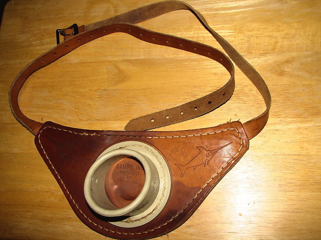 SAMPO Leather Fishing Rod Butt Hip Waist Belt Holder