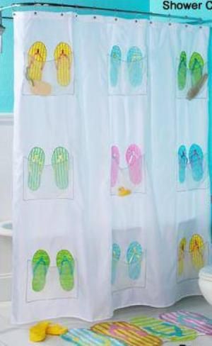 Fun FLIP FLOP Design Fabric SHOWER CURTAIN *NEW*