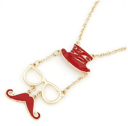  Cosplay Rock Enamel Mustache Glasses Hat Face Charm Pendant Necklace