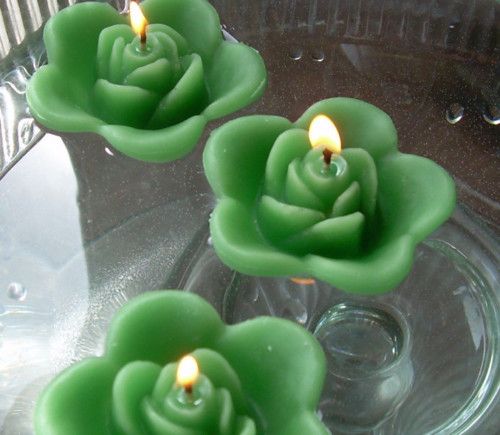12 Clover Green Floating Rose Wedding Candles for Table Centerpiece