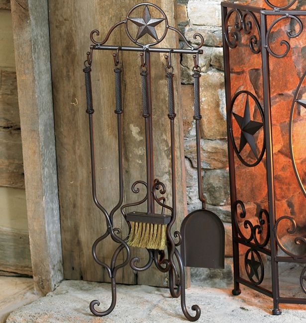 Star Fireplace Tool Set Fireplace Rustic Western Iron 4 Piece Poker