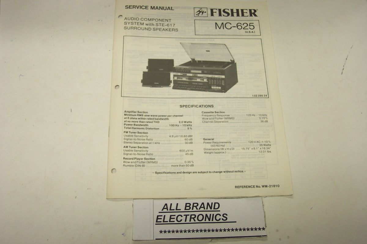 Fisher MC 625 Stereo Music System Service Manual H C