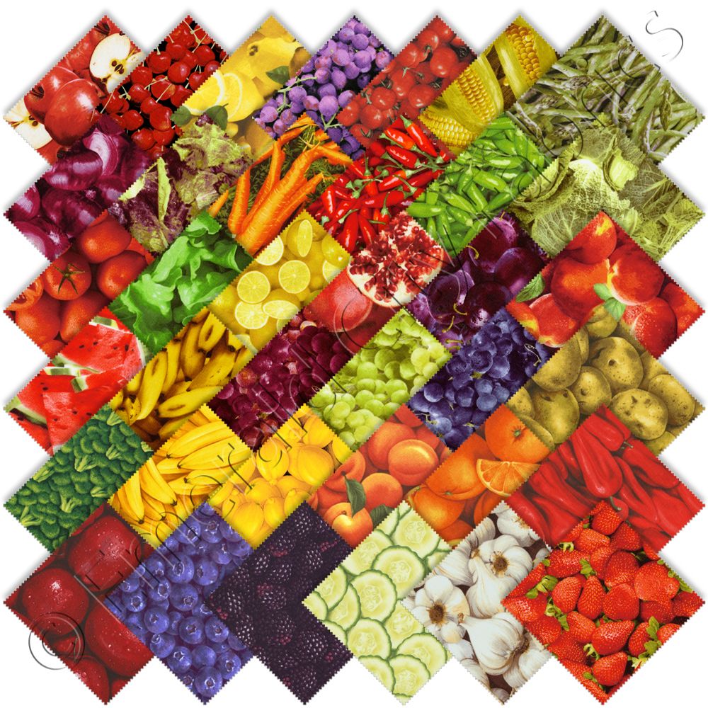 RJR Farmers Market Charm Pack 37 5 Precut Fruit Vegetable Cotton