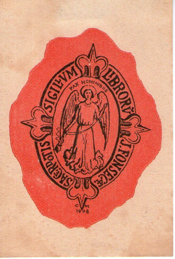 ORIGINAL EX LIBRIS BOOKPLATE PORTUGAL J FONSECA 1908 8X5CM 62091