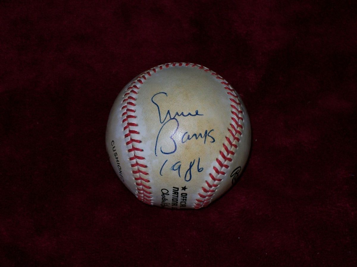 Ernie Banks Willie Mays NL Feeney Autographed Baseball