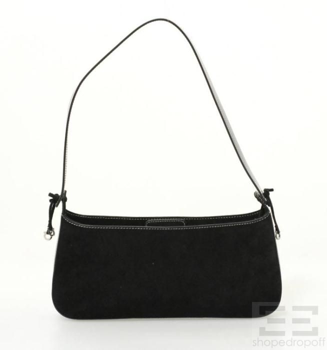 Salvatore Ferragamo Black Suede & Patent Leather Trim Shoulder Bag