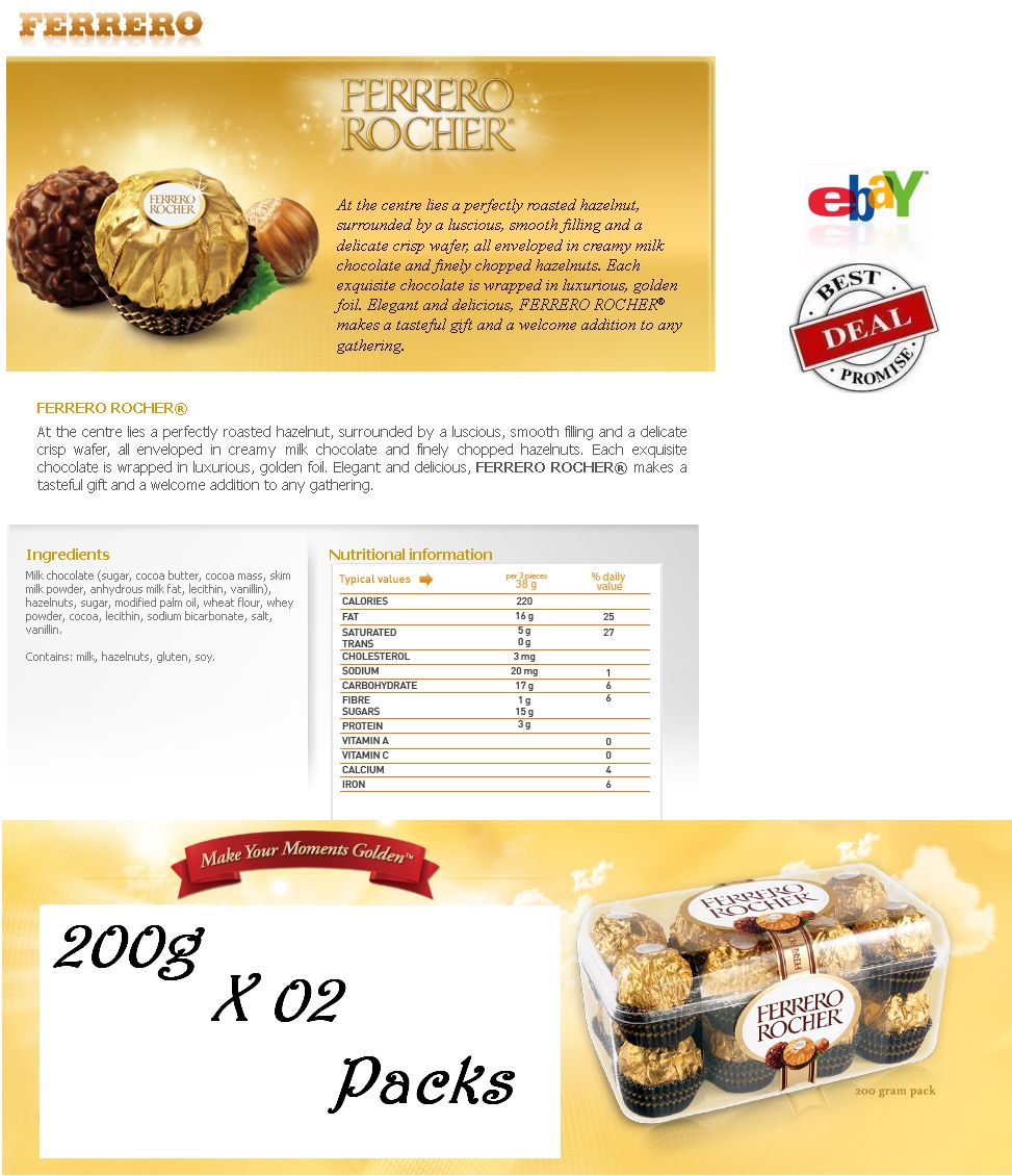 Ferrero Rocher® Roasted Hazelnut Surrounded Chocolate Balls 200g x 02