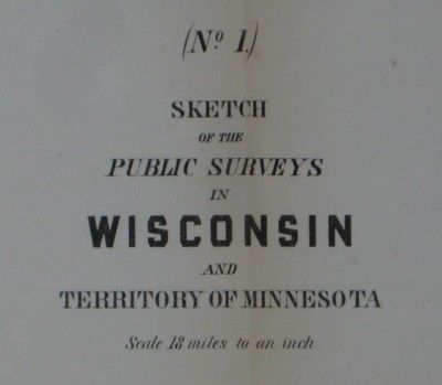 Original 1855 Lewis Survey Map Minnesota Territory Wisconsin Indian