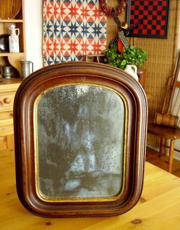 Antique Frame Original Paint + Mirror Glass + Wooden Back   Arch Top