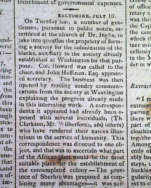 Rare FRANCIS SCOTT KEY & Black Colonization in Africa ? 1817 DEDHAM MA