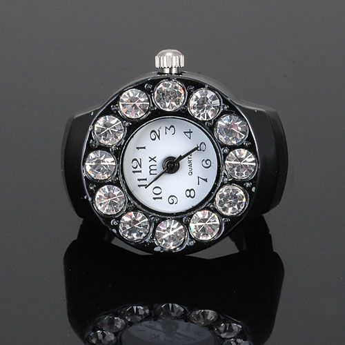  Ladies Girl Ring Jewelry Bling 12 Crystal Quartz Finger Watches