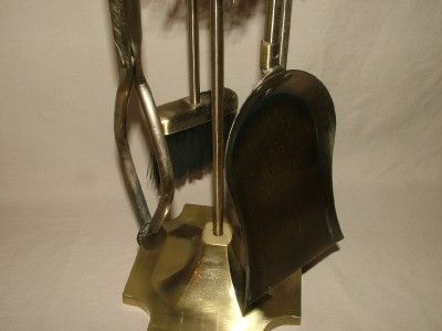 Brass Fireplace 6pc Tool Set Stand Clamp Poker Shovel Whisk Broom