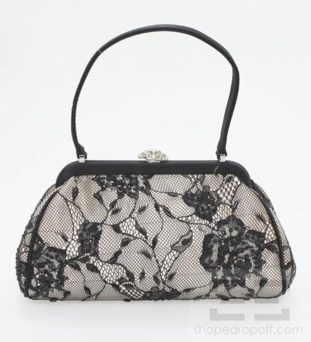 franchi black beaded floral mesh overlay evening bag