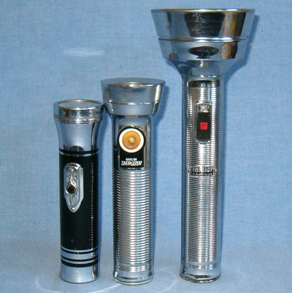  Vintage Eveready Flashlights Captain Energizer Black Chrome 1940 1950s