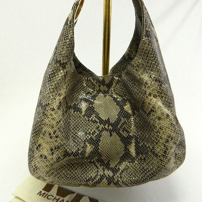 Michael Kors MK DK Sand Python Fulton Shoulder Hobo Purse Handbag $298