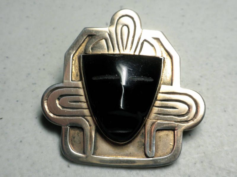 Frederick Fred Davis Mexican Silver Obsidian Pin