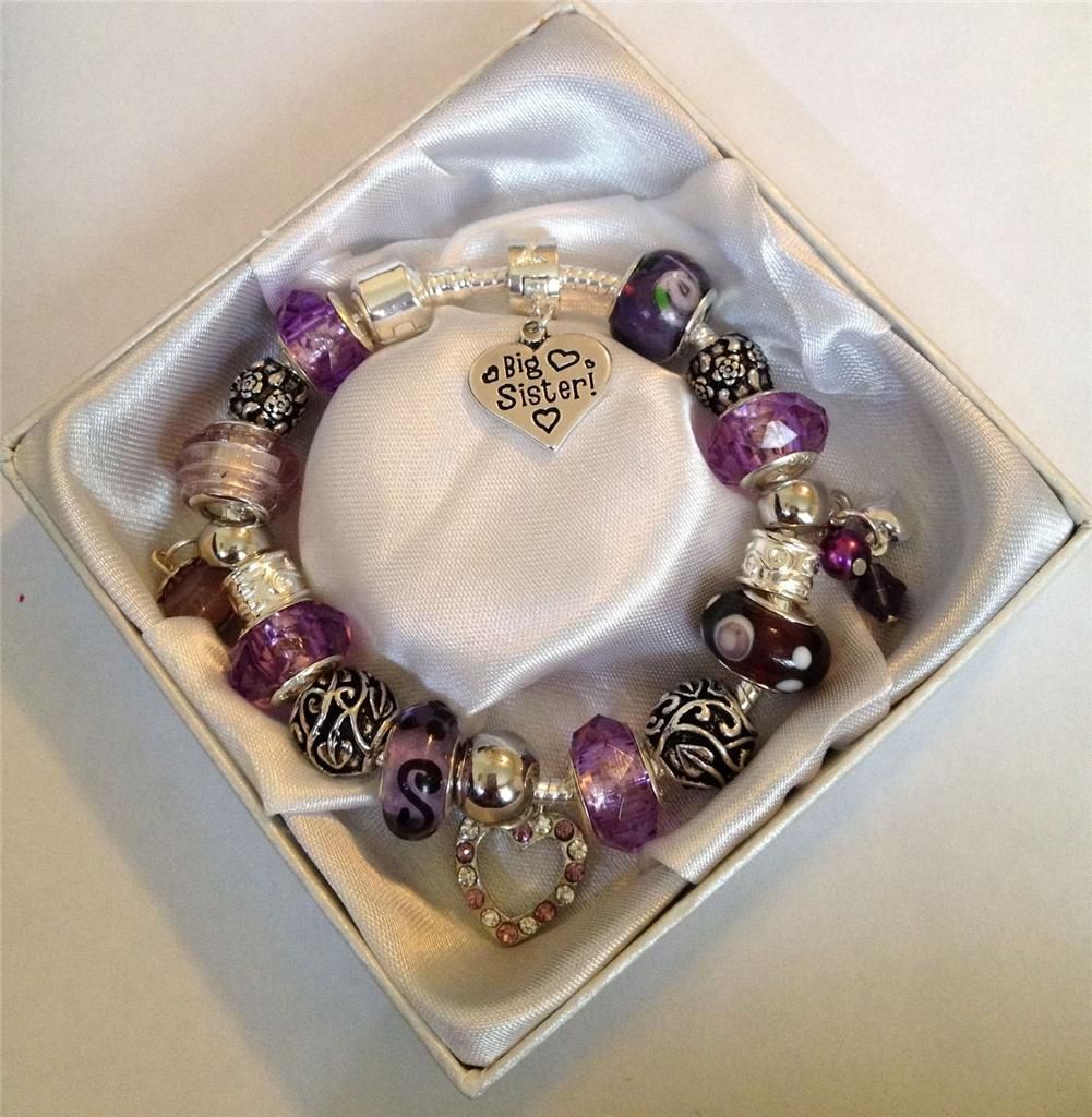 Personalised Big Sister Aunt Friend Mum Nana Dangle Charm Bracelet in