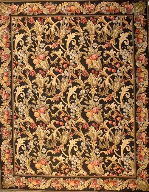 Handmade Knotted Needlepoint Rug Floral Fruit 9x12 Save 70