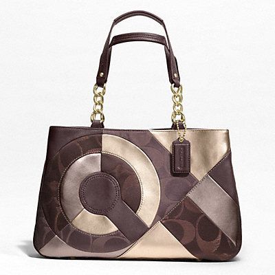 NWT COACH SIGNATURE BROWN PATCHWORK GOLD LEATHER TOTE HANDBAG SHOULDER