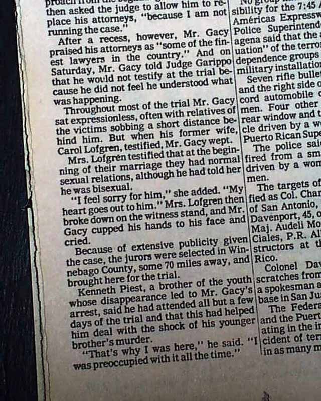 JOHN WAYNE GACY Serial Killer & Rapist Pogo the Clown GUILTY 1980 NYC
