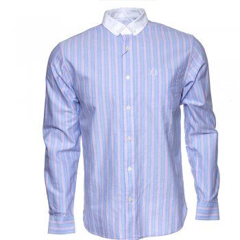 Fred Perry Light Smoke Blue Candy Stripe Long Sleeve Oxford Shirt