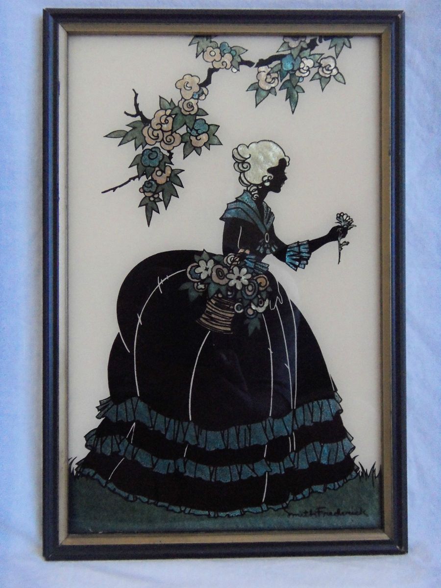 Vtg Reverse Painting By Smith Frederick Old Fashioned Garden Metallic